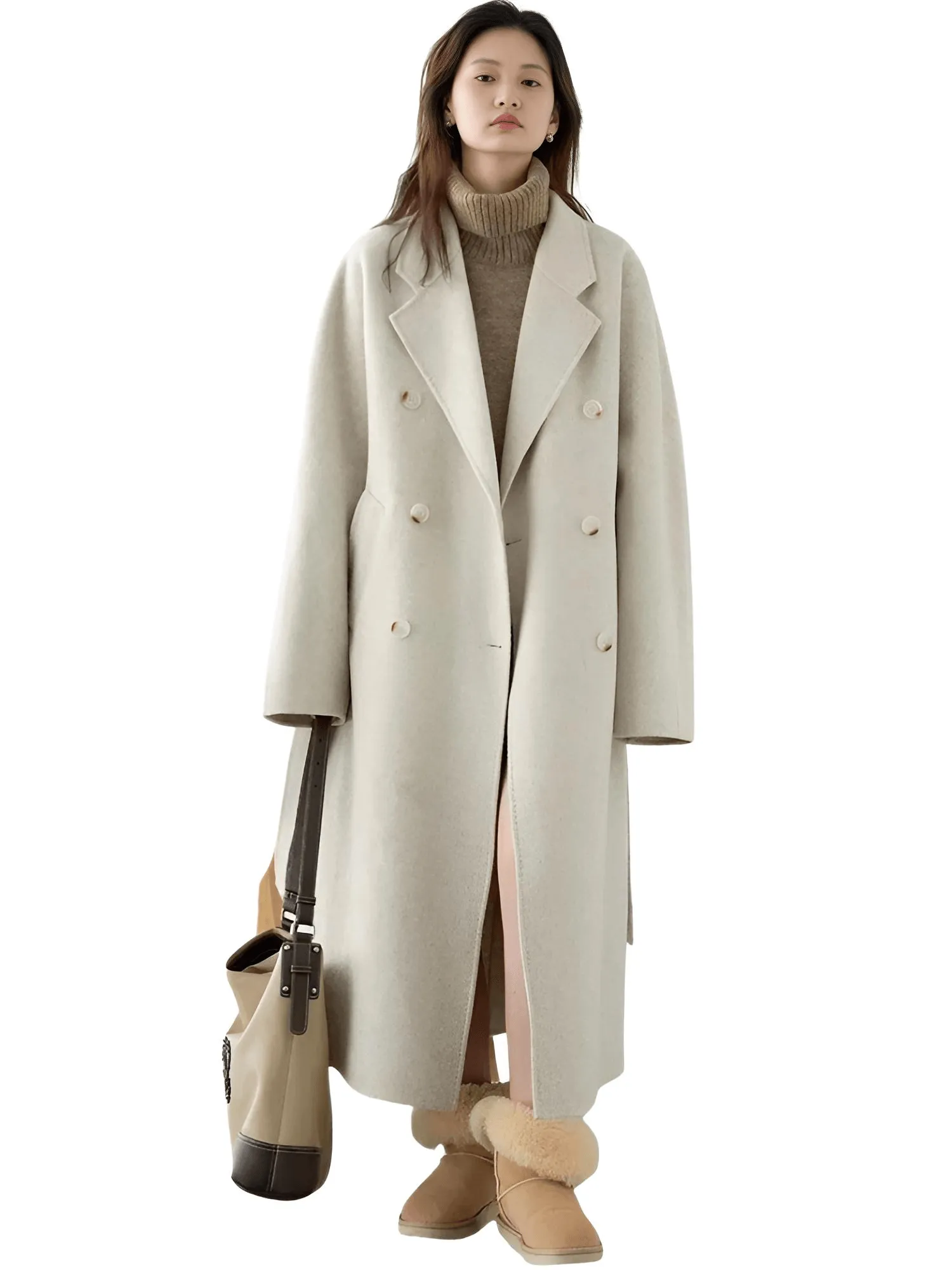 Women's Long Wool Coats Retro Loose Double Breasted Overcoats