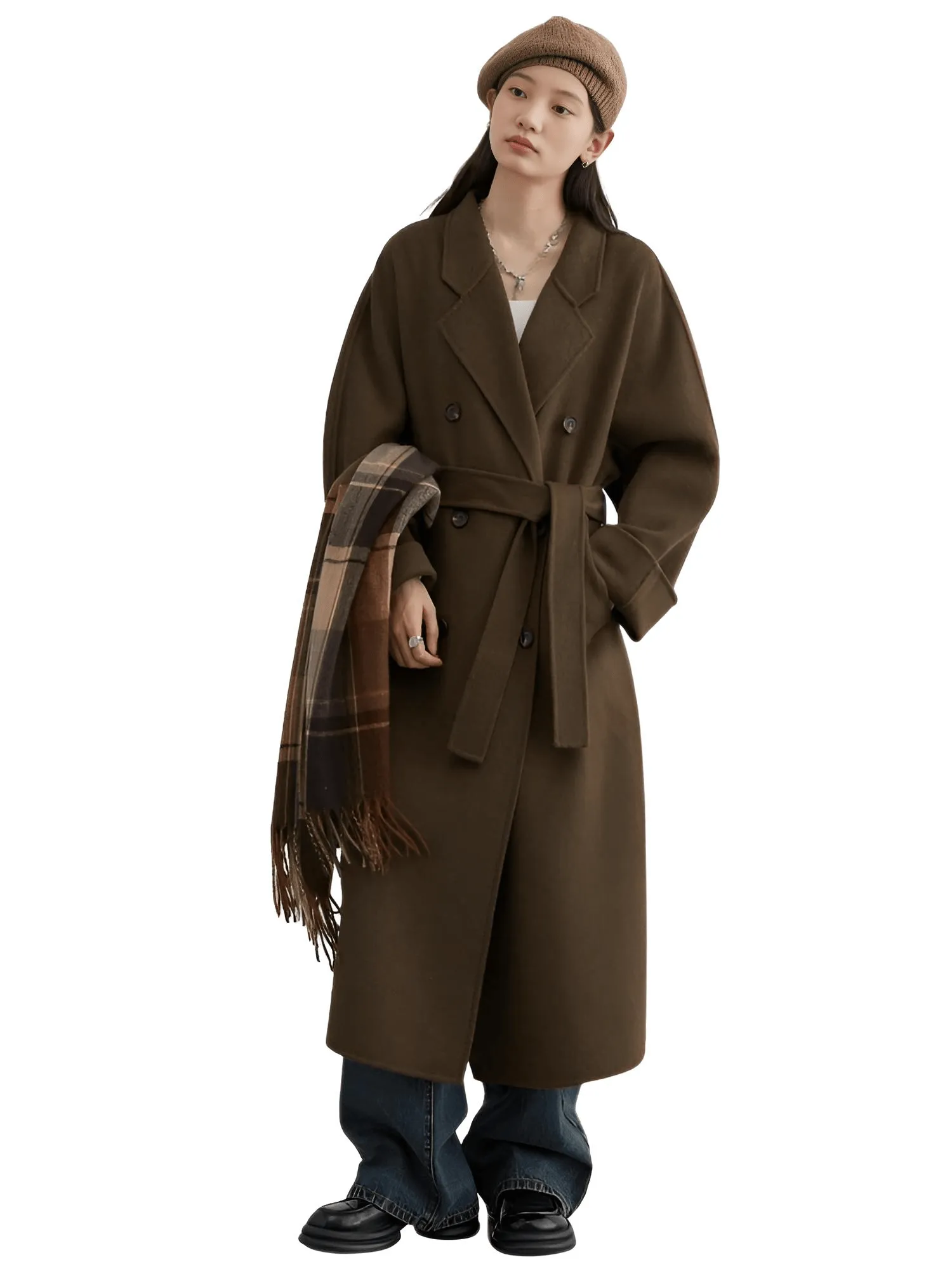 Women's Long Wool Coats Retro Loose Double Breasted Overcoats