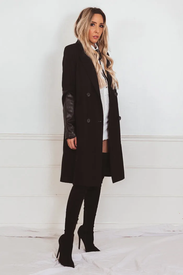 Wool Coat with Leather Sleeve