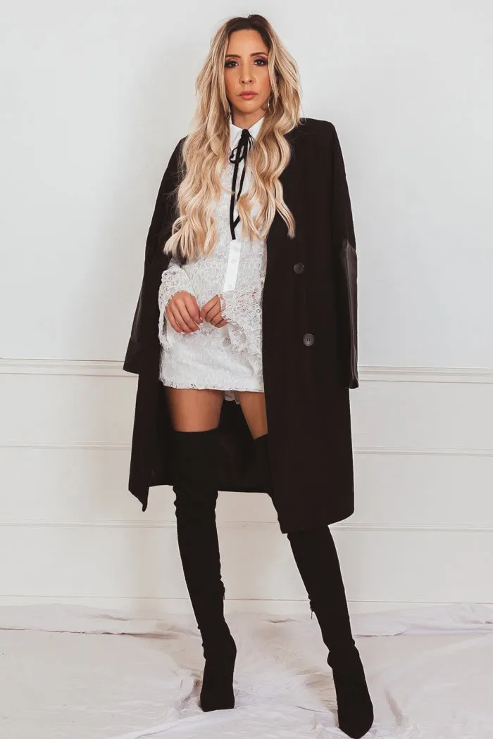 Wool Coat with Leather Sleeve